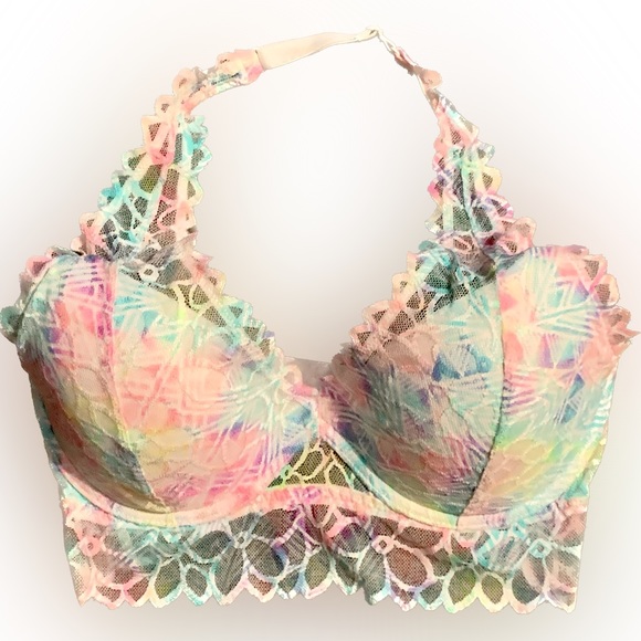 PINK Victoria ’s Secret NEW Floral Lace Bralette Pink Multicolor S Small D DD - Picture 1 of 3